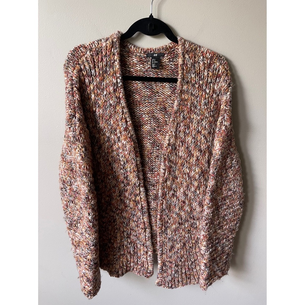 HM Marled Chunky Knit Open Front Cardigan Wool Blend Rust Metallic boho fall